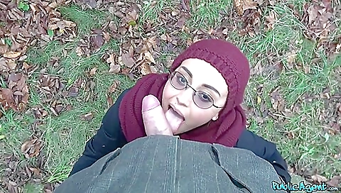 Kinky Brunette With Glasses Sucks Fat Prick For Some Cash