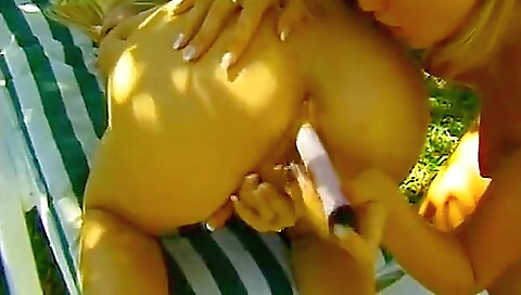 Sexy Blonde Lesbians Eat Each Others Cunts And Dildo-fuck Outdoors